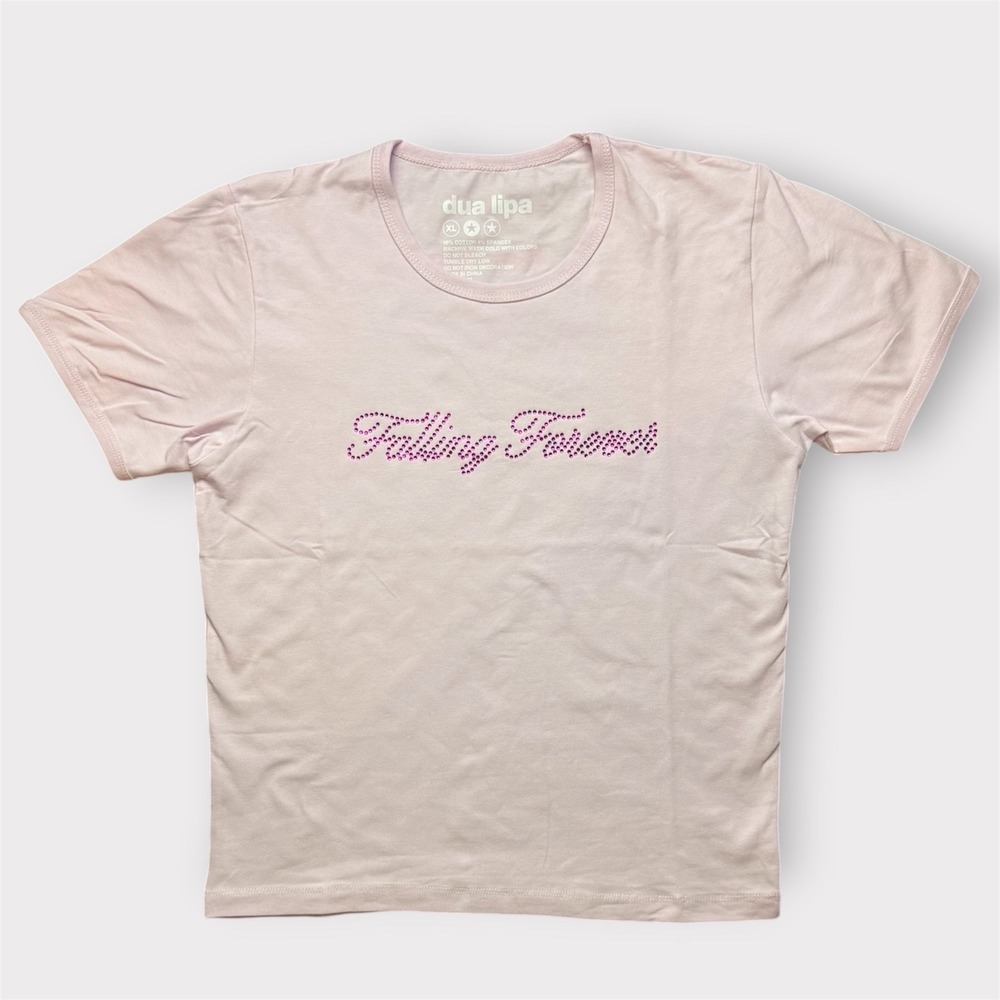 Dua Lipa Falling Forever Rhinestone Baby Pink Graphic T-Shirt‎ Womens XL